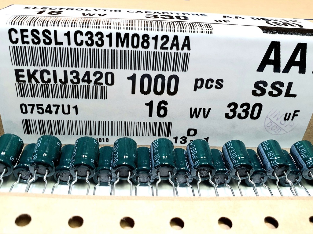 CESSL1C331M0812AA Condesador Electrolítico Radial 330uF 16V