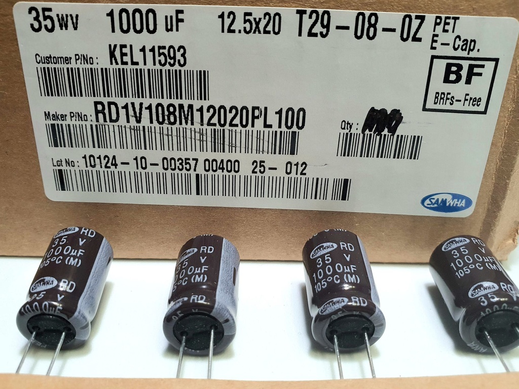 RD1V108M12020PL100 Condensador Electrolítico Radial 1000uF 35V