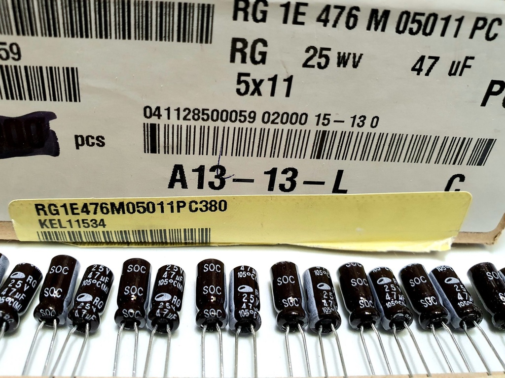 RG1E476M05011PC380 Condesador Electrolítico Radial 47uF 25V