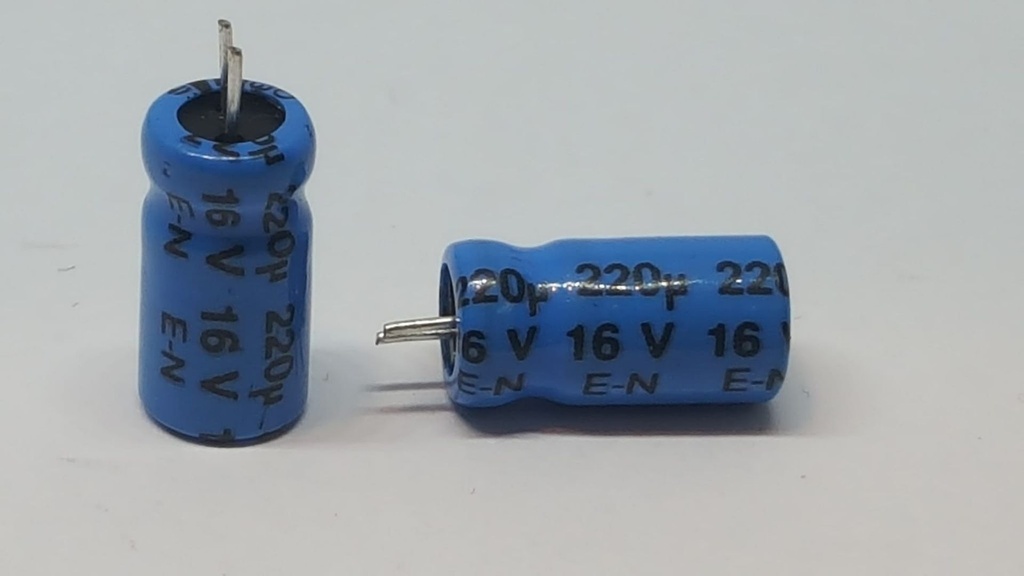 REA220UF16V Condesador Electrolítico Radial pin corto 220uF 16V