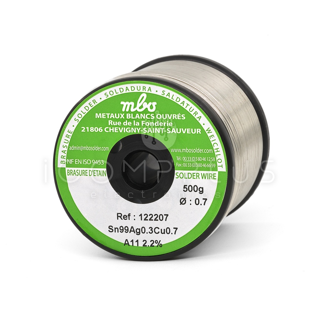 122207 Hilo de soldar Sn99Ag0,3Cu0,7 A11(ROM1) 0,7mm 500g