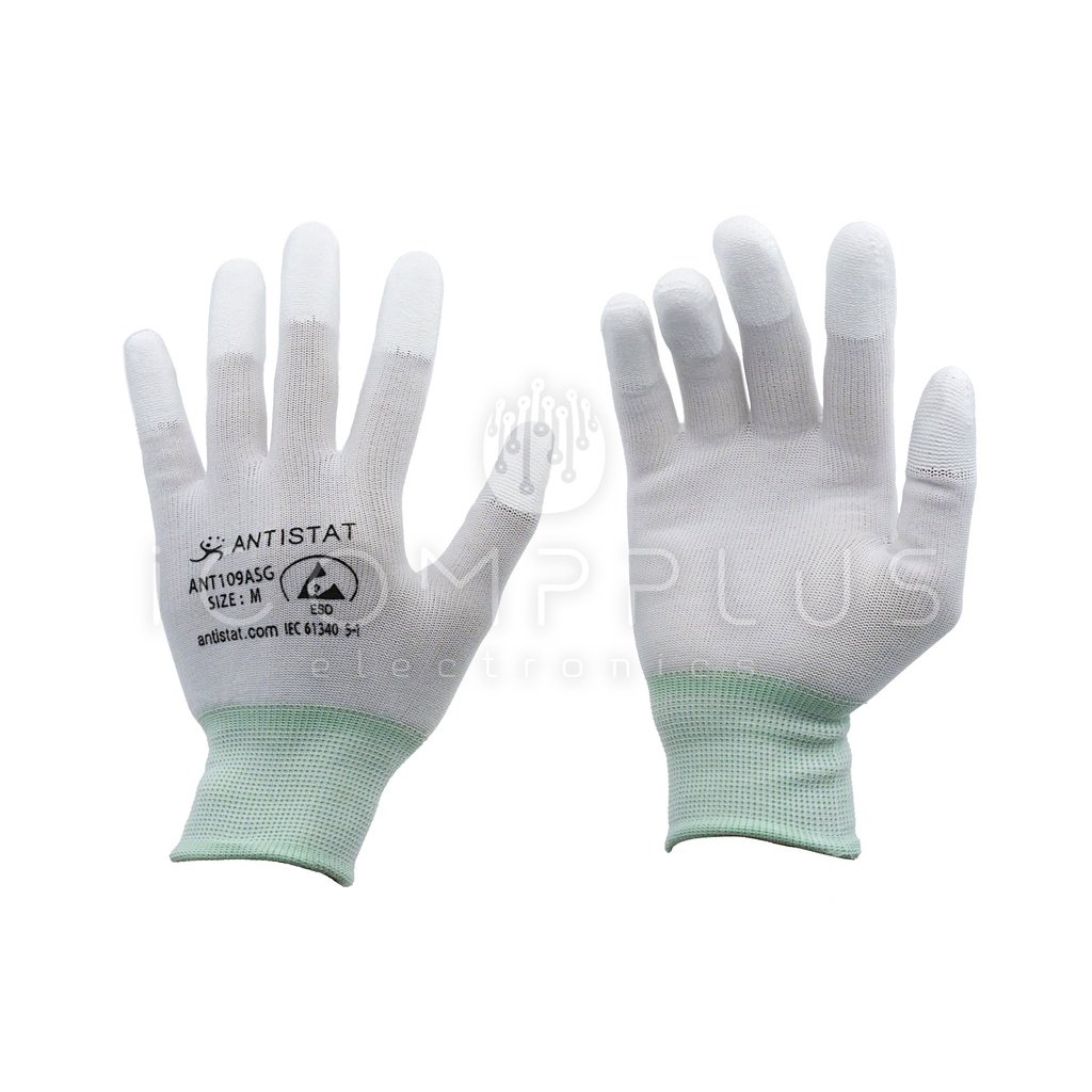 109-0917 Guantes ESD Talla M Blanco Puntas PU (Pack 1par)